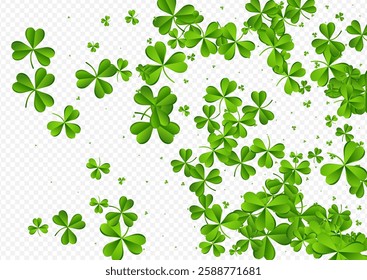 Green Clover Wind Vector Transparent Background. Olive color Leaf Summer Illustration. Holiday Foliage Design. Malachite Shamrock Falling Wallpaper.