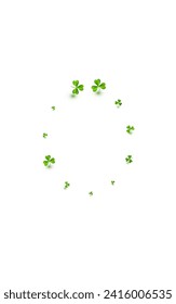 Green Clover Wind Vector White Background. Spring Leaf Falling Wallpaper. Stream Shamrock Backdrop. Bright Leaves Air Illustration.