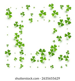 Green Clover Wind Vector White Background. Olive color Leaf Isolated Backdrop. Falling Leaves Template. Malachite Foliage Stream Design.