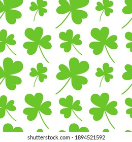 Green cloverleaf shamrock seamless pattern. Happy Saint Patricks day background design element. Festive greeting card decorative digital paper