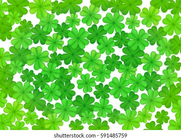 Green clover's leaves background. St. Patrick's day background horizontal composition.