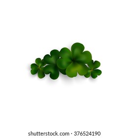 Green clovers on white with shadow, decoration for greeting cards. St Patricks day vector design.