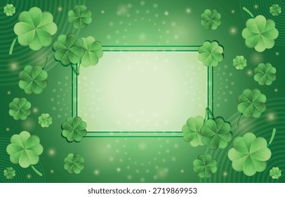 Los tréboles verdes rodean un marco rectangular en blanco creando una Imagen de fondo afortunada y festiva.