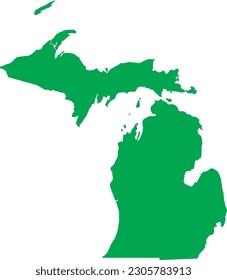 GREEN CMYK color detailed flat map of the federal state of MICHIGAN, UNITED STATES OF AMERICA on transparent background