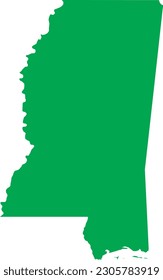 GREEN CMYK color detailed flat map of the federal state of MISSISSIPPI, UNITED STATES OF AMERICA on transparent background