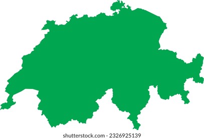 GREEN CMYK color detailed flat stencil map of the European country of SWITZERLAND on transparent background