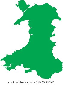 GREEN CMYK color detailed flat stencil map of the European country of WALES on transparent background