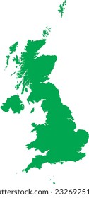 GREEN CMYK color detailed flat stencil map of the European country of UNITED KINGDOM on transparent background