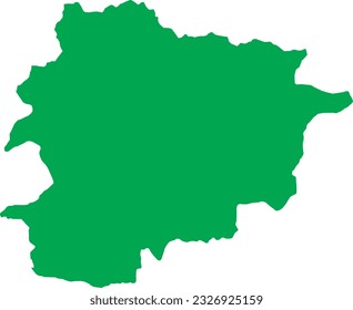 GREEN CMYK color detailed flat stencil map of the European country of ANDORRA on transparent background