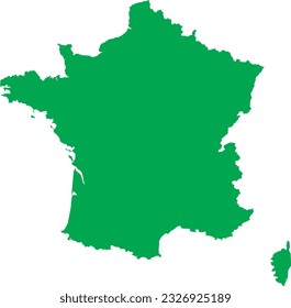 GREEN CMYK color detailed flat stencil map of the European country of FRANCE on transparent background