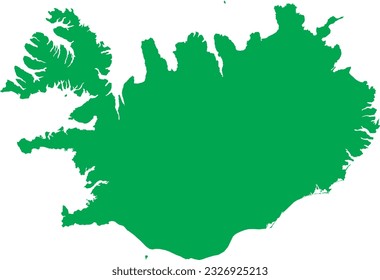 GREEN CMYK color detailed flat stencil map of the European country of ICELAND on transparent background