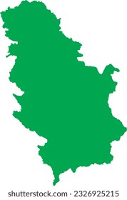 GREEN CMYK color detailed flat stencil map of the European country of SERBIA (with KOSOVO) on transparent background