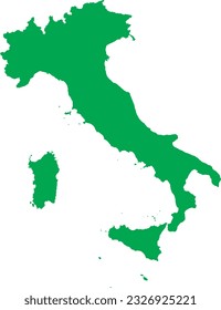 GREEN CMYK color detailed flat stencil map of the European country of ITALY on transparent background