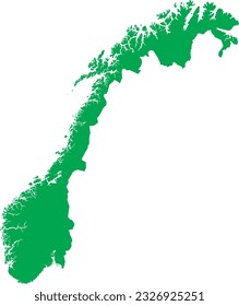GREEN CMYK color detailed flat stencil map of the European country of NORWAY on transparent background