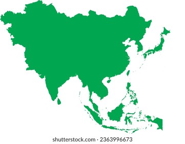 GREEN CMYK color detailed flat stencil map of the continent of ASIA on transparent background