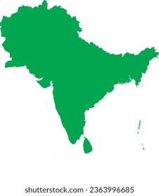 GREEN CMYK color detailed flat stencil map of the subcontinent of SOUTH ASIA on transparent background