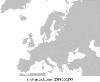 Green CMYK national map of MONACO inside detailed gray blank political map of European continent with lakes on transparent background using Mercator projection