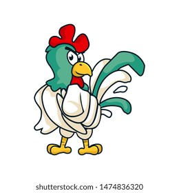 Green cock rooster cartoon pointing forward