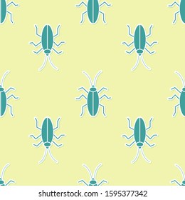 Green Cockroach icon isolated seamless pattern on yellow background.  Vector Illustration