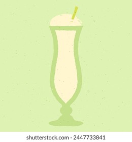 Green cocktail with dairy product. Fruit smoothie. Pistachio ice cream in glass. Fresh in hurricane glass. Milkshake. Alcohol drink for bar. Flat vector illustration with texture
