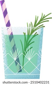 Green cocktail glass. Mojito in textured color style