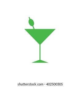 Green cocktail glass vector icon silhouette illustration