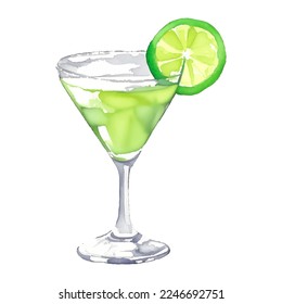 green cocktail hand drawn with watercolor painting style illustration