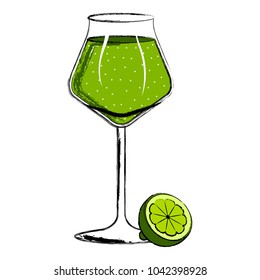 Green cocktail with a lemon slice