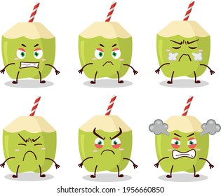 Green coconut cartoon character with various angry expressions