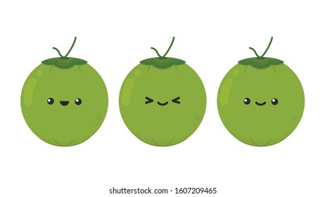 Green Coconut. Coconut character design. Coconut vector. Coconut on white background.