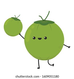 Green coconut. Coconut character design. Coconut vector. Coconut on white background.