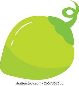 Ilustração plana de coco verde com vetor de tronco encaracolado