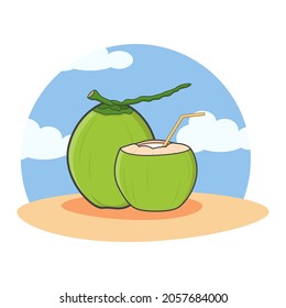 Green Coconut And Green Coconut Cut Open Vector Graphics