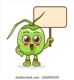 green coconut holding blank sign board