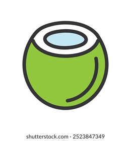 Green coconut icon. Icon depicting a green coconut with its top open and a refreshing drink inside.