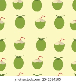 green coconut pattern, seamless fruit pattern, fruit pattern for background, wallpaper, wall art, textile print, botanical art.