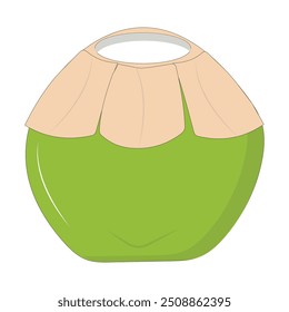 Green coconut vector graphics, Young coconut water icon. Summer coconut cocktail. Vector illustration of tropical exotic fruits in flat style.