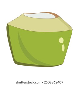 Green coconut vector graphics, Young coconut water icon. Summer coconut cocktail. Vector illustration of tropical exotic fruits in flat style.