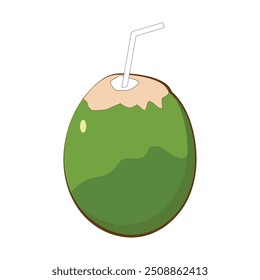 Green coconut vector graphics, Young coconut water icon. Summer coconut cocktail. Vector illustration of tropical exotic fruits in flat style.