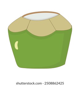 Green coconut vector graphics, Young coconut water icon. Summer coconut cocktail. Vector illustration of tropical exotic fruits in flat style.