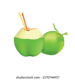 Green coconut water drink themed vector illustration background on white