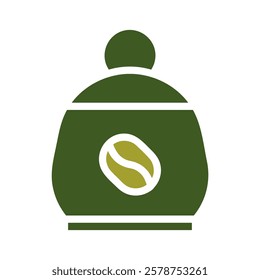 Green coffee bean container icon illustration design