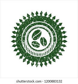 Green coffee bean icon inside rubber grunge texture seal