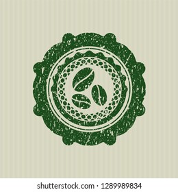 Green coffee bean icon inside grunge style stamp