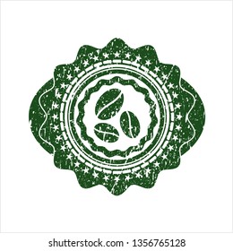 Green coffee bean icon inside distress grunge style stamp