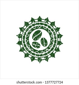 Green coffee bean icon inside distress rubber grunge seal