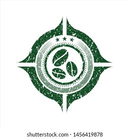 Green coffee bean icon inside rubber grunge seal