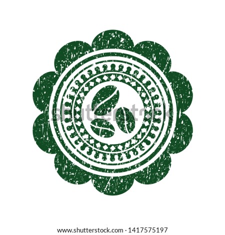 Green coffee bean icon inside rubber grunge texture seal