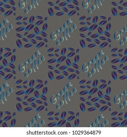 Green coffee bean seamless pattern background. Illustration with text.