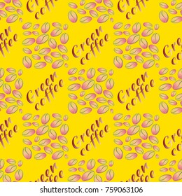 Green coffee bean seamless pattern background. Illustration with text.